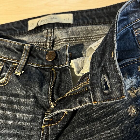 Womens ABERCROMBIE & FITCH Dark Wash Skinny Slim Low Rise Jeans 00 24” Floral - Picture 8 of 16